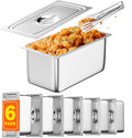 WantJoin Steam Table Hotel Pans with Lid 1/3 Third Size 6 Inch Deep 6 Pack Thickened Stainless Steel Metal Tray Sets Food Storage Container Restaurant Chafing Dishes Commercial Buffet Warmer Catering