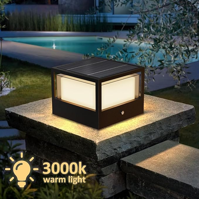 Solar Post Light Dusk to Dawn Solar Lamp Post Light Ip65 Waterproof Pillar Lights Outdoor 6.3 3000k Aluminum for Garden Patio Yard Decoration Up to 12 Hours Black