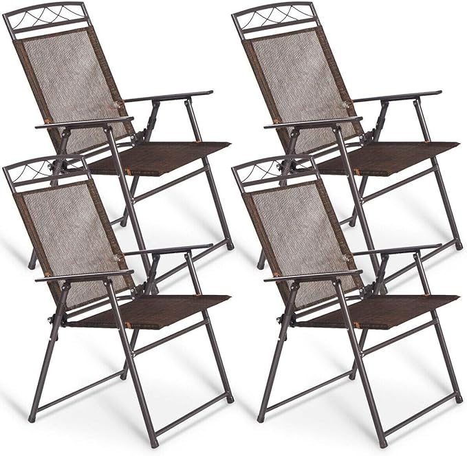 SPSUPE Set of 4 Outdoor Patio Folding Chairs Steel Camping Chairs Ideal for Deck Garden Pool Backyard Coffee
