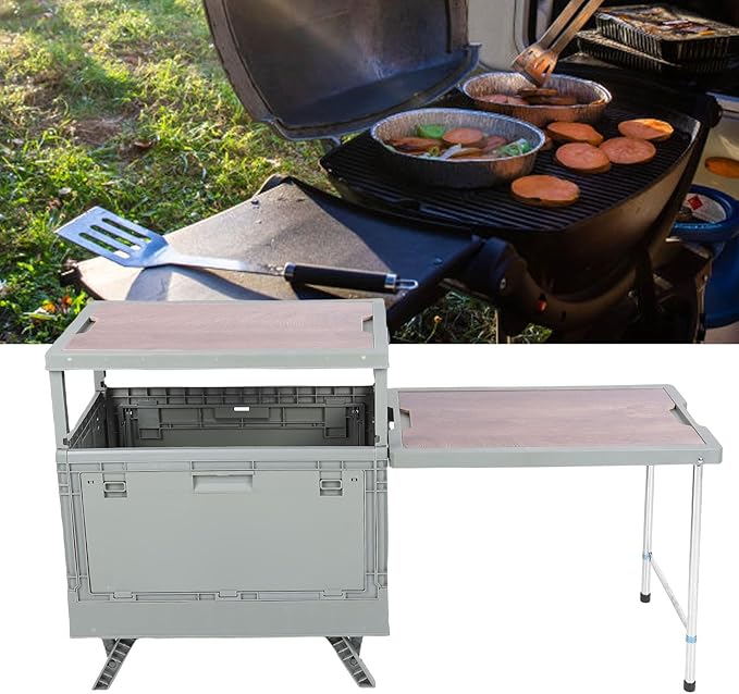 SIXRUN Collapsible Camping Box Table Top Portable Folding Camp Storage Box Multi Functional Camp Kitchen Box for Outdoor Picnic Storage (Green)