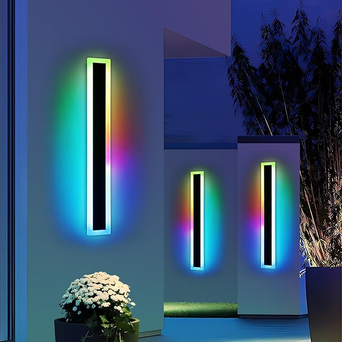 Widened 2 Pack Long RGB LED Wall Lights 39.3inch Modern Dimmable Outdoor Sconces 10 Colors Remote Control IP65 Waterproof Garage Wall Mount Lighting Fixtures for Entryway Yard Patio