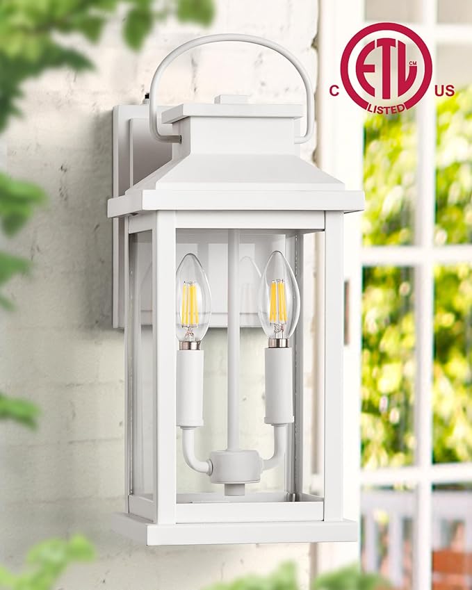 VIANIS Large White Porch Lights Outdoor Modern Dusk to Dawn Outdoor Lighting Fixtures Wall Mount for House Anti-Rust Exterior Wall Sconce Lantern for Front Porch Waterproof Coach Lights for Garage