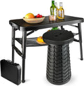 Portable Folding Table and Stool Set Lightweight Foldable Table &amp Collapsible Stool for Camping Picnic Beach Fishing Sturdy Small Outdoor Table with Mesh Layer Storage