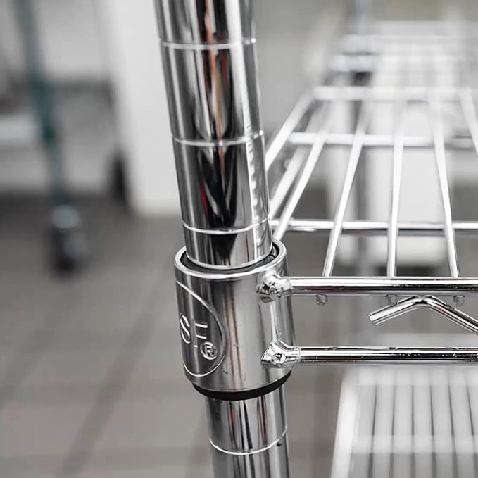34 NSF Chrome Wire Shelf Post 1 Inch Metal Pole Foot Included for Wire Shelf Rack Poles and Parts (4 Pack)