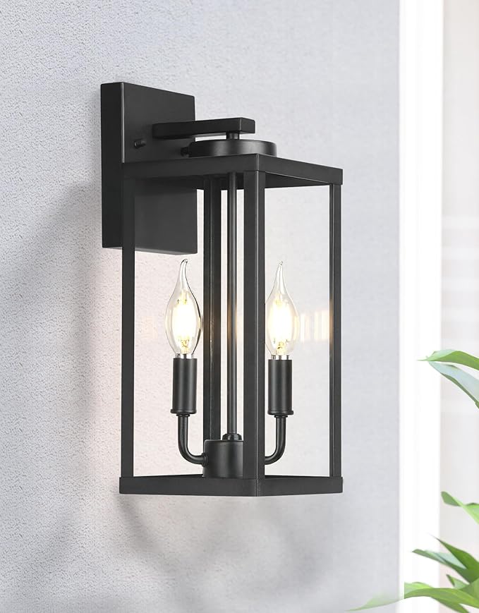 PARTPHONER Outdoor Indoor Wall Lights for House Transitional Wall Lantern Sconce Tall Wall Lamp Waterproof Exterior Lighting Fixture with E12 Base Outside Lights for House Porch Garage Black 2 Pack