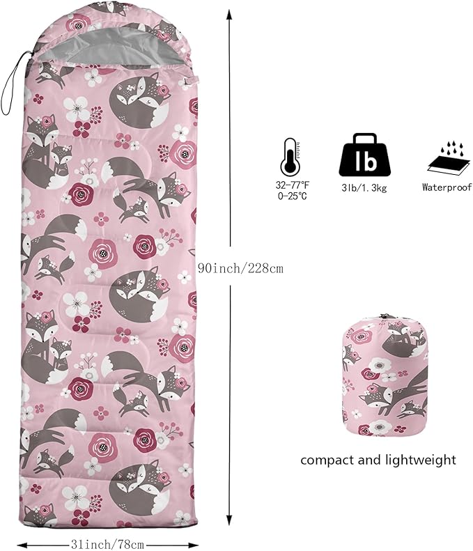 AILONEN Cute Frog Green Camping Sleeping BagLightweight &amp Waterproof3 Season Warm &amp Cool WeatherTravel Portable Compression with Compact Carrying Bag for Kids Girls Adults