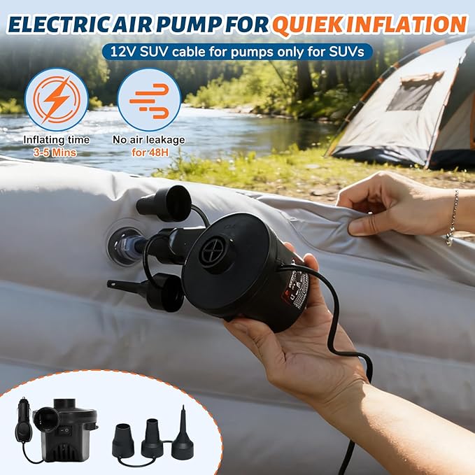 Thickened Inflatable Car Mattress for Back Seat - SUV Air Mattress Bed for Camping &amp Road Trips Portable Car Blow Up Mattress with Cup Holder 2 Pillows &amp Carry Bag - Grey