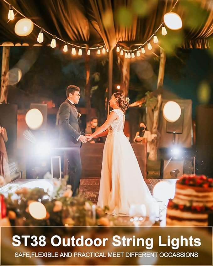 Lightdot 450FT Outdoor String Lights LED Bistro String Lights with Shatterproof ST38 Bulbs 2200K Dimmable Waterproof Hanging Lights for Porch Party Garden Backyard Balcony