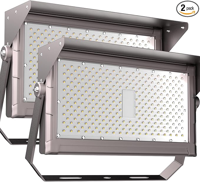 Upgrade 600W LED Stadium Flood Light Outdoor with Brim 90000Lm Led Flood Light with Adjustable Bracket IP65 AC100-277V Commercial Area Lighting with Plug for Backyard/Basketball Court-2Pack