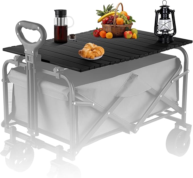 Metal Tabletop Board for Wagons CartFoldable Table 47x24 Heavy Duty for WagonAlloy Board with Load Capacity 68LBSCamping Essential and Gear for Outdoor Party with Family and Friends(Black)