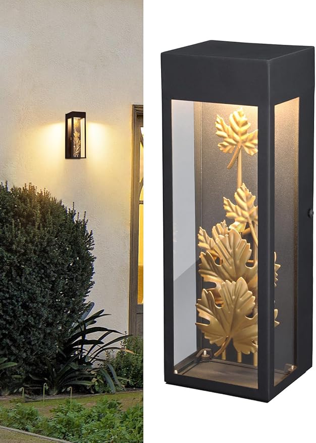 LEONLITE Integrated LED Wall Lights Outdoor 9W Modern Luxury Style Wall Sconce with Maple Leaves 100-277V Exterior Light Fixtures Wall Mount Porch Light 3000K Wall Lighting Fixture for Patio