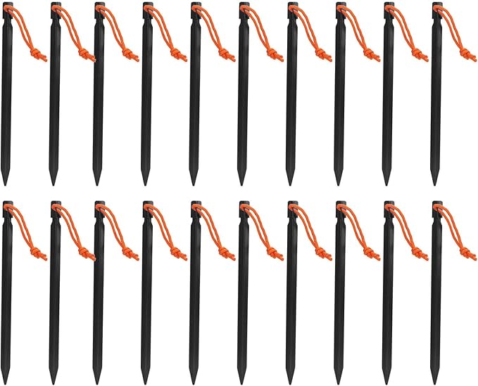 20pcs Tent Stakes 7075 Camping Aluminum Alloy 9in Tent Pegs Heavy Duty Tent Peg with Ropes for Outdoor Camping Canopy(Black)