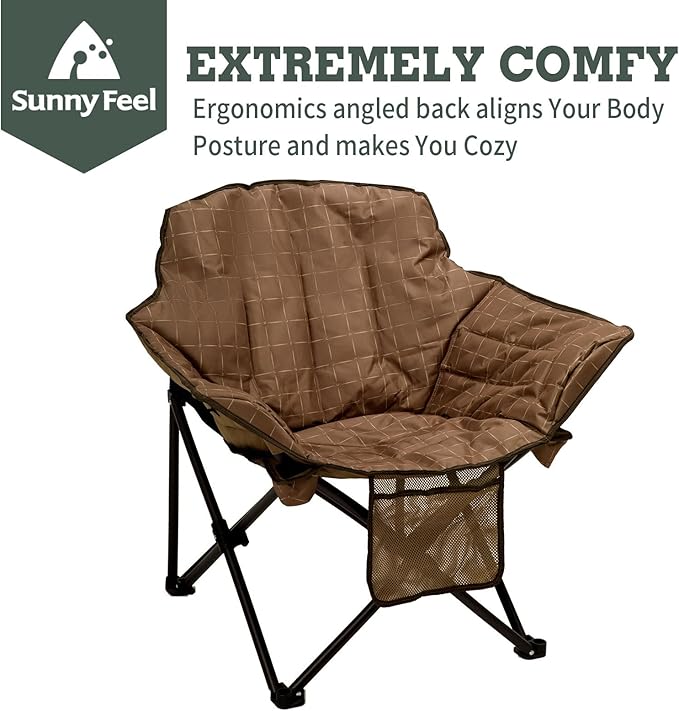 SUNNYFEEL Oversized Camping Chair Heavy Duty Folding Moon Chair Large Sofa Chair for Adults 500 LBS Portable Camp Lawn Chair with Storage Bag for Beach Trip Lawn Outdoor Camp for Adults &amp Carry