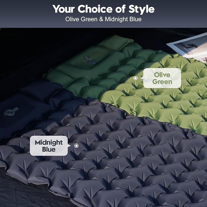 Double Sleeping Pad for Camping – 4” Thick Inflatable Camping Mattress 2 Person Built-in Foot Pump &amp Pillow Ultralight Self-Inflating Camping Mat for Tent Hiking Backpacking Traveling