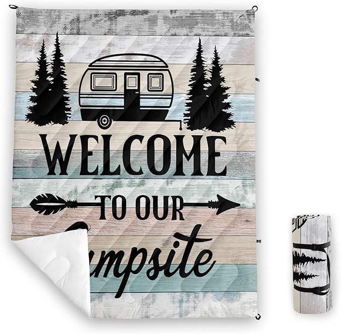 Axolotl Camping Camper Outdoor BlanketCampsite Rv Camping BlanketRustic Farmhouse Vintage Wooden Lightweight Waterproof Puffy Travel BlanketForest Packable Outdoor Blanket for Traveling Picnic Park