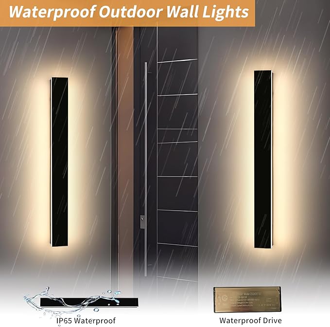 Mikeru 39.3 2Pack Outdoor Wall Sconce 3000K Warm White - IP65 Waterproof Black Exterior Light Hardwired Wall Mounted Fixture for Porch Patio &amp Entryway | Non-Dimmable Weatherproof Design