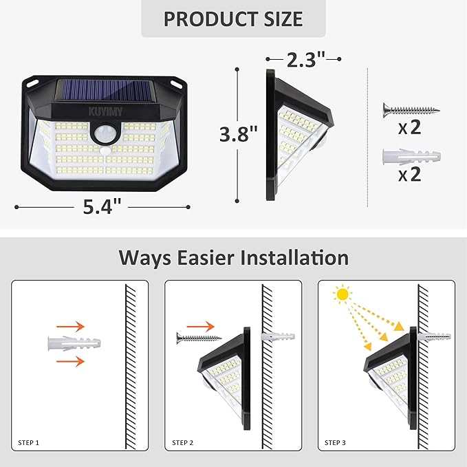 Solar Outdoor Lights 230 LED with Motion Sensor and 3 Modes IP65 Waterproof 270° Wide Angle Light Easy-to-Install Intelligent Security Wireless Wall Lights for Patio Front Door(6 Pack)