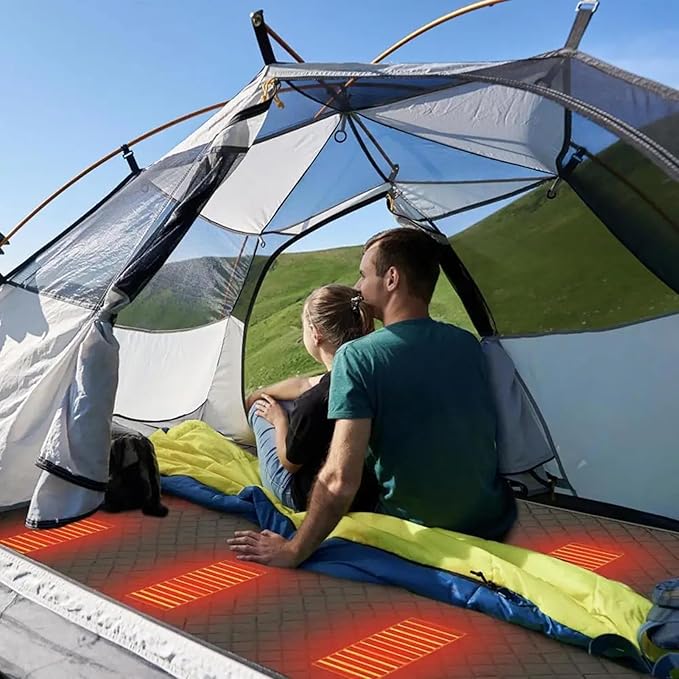 Heated Sleeping Bag Liner - 6 Heating Zones USB Pad for Double Tent Backpacking Camping Electric Sleeping Bag Pad