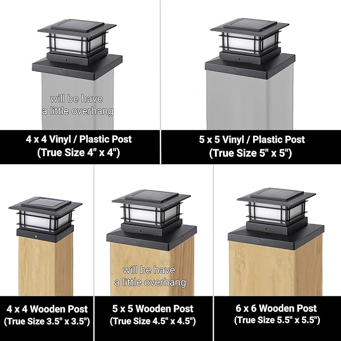 Dynaming 6 Pack Solar Post Cap Lights Outdoor Fence Post Solar Lights Fit for 4x4 5x5 6x6 Vinyl/Wooden Posts High Brightness Warm White SMD LED Lighting Decor for Garden Deck Patio