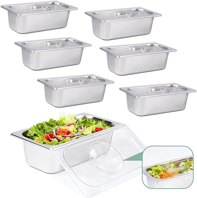 6 Pack Stainless Steam Hotel Pan with Lid 1/3 Size x 4 Inch Deep Table Steam Pan Restaurant Supplies Reusable Anti Rust Catering Storage for Home BuffetParty Restaurant Hotel