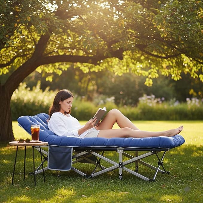 Blue Camping Cot with 2.9 Thick Mattress - Heavy Duty 600 LBS Folding Bed 75x28 Portable Guest Bed Waterproof Oxford Fabric &amp Alloy Frame for Camping RV Home Emergency