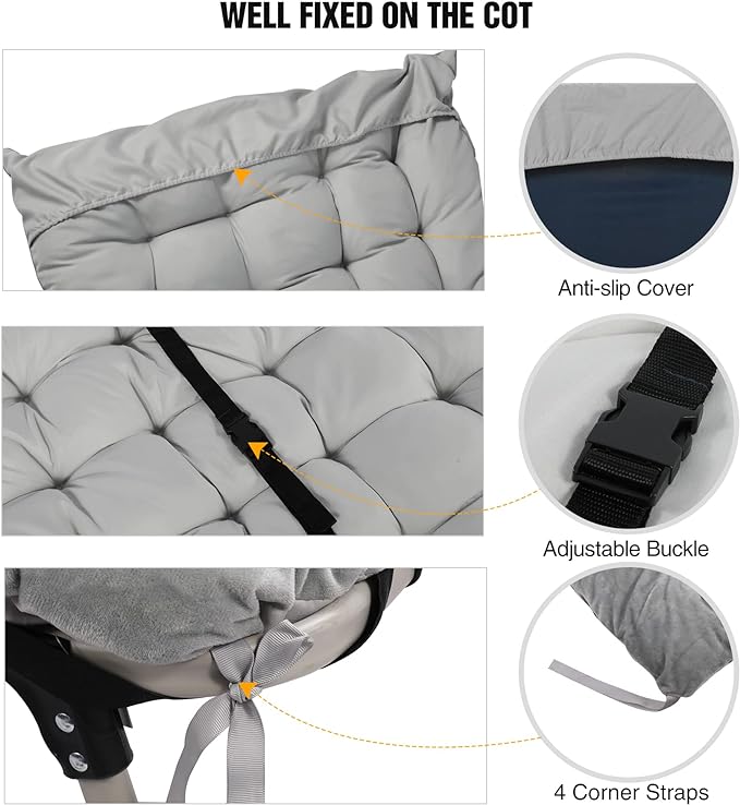 REDCAMP Folding Cot Pads for Sleeping Extra Thick Soft Comfortable Velvet &amp Corduroy Cotton Camping Cot Mattress Pad for Backpacking Hiking Black Blue Brown Grey 75x30 inches