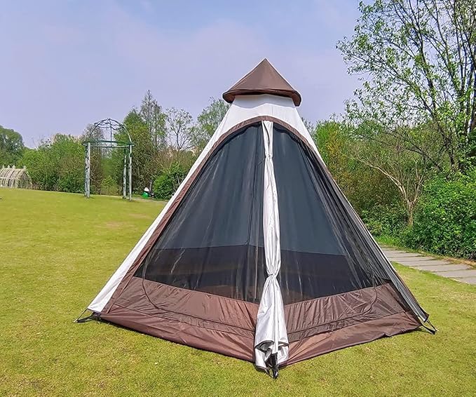 12'x 10' x8'Large Space Tower Bell Tipi Tent for Family 3-4 Person Camping Tents Double Layers Lightweight Waterproof Teepee Pyramid Tent