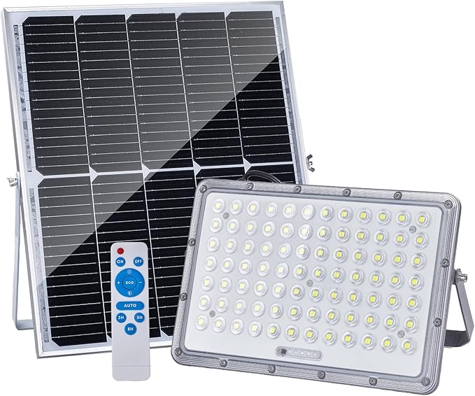 300W LED Solar Flood Lights 15000mah 8000K Street Flood Light Outdoor IP66 Waterproof with Remote Control Security Lighting for Parking Lot Yard Garden Swimming Pool Pathway