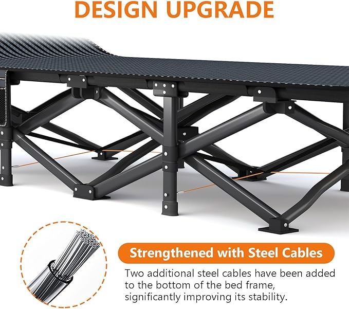 ATORPOK Oversized Camping Cot for Adults with Cushion Comfortable Extra Wide 31.5'' Folding Bed for Sleeping Lightweight Folding Bed with Carry Bag Supports 500 lbs