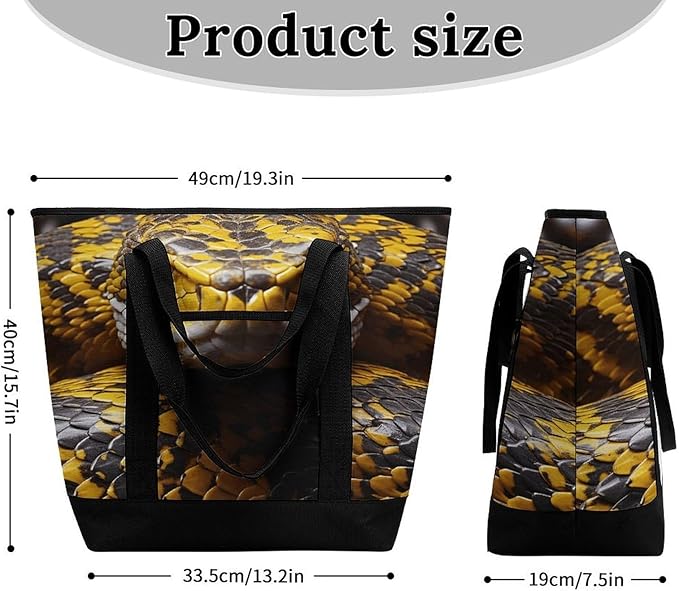 Insulated Shopping BagLarge Reusable Cooler Bags Yellow Snake Printed Foldable Shopping BagTravel Waterproof Shoulder Bag