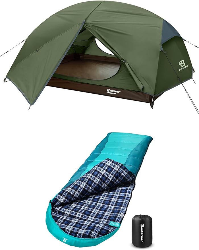 Bessport Sleeping Bag Winter and Camping Tent for 2 Person Lightweight Backpacking Tent Waterproof Windproof Two Doors Easy Setup Double Layer Outdoor Tents for 3 to 4 Seasons Suitable for OutdoorH