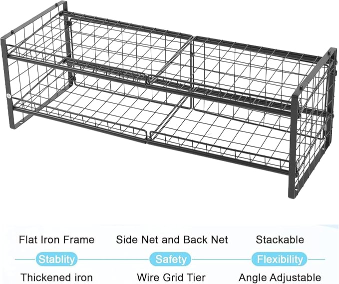 2 Tier Stackable Can Organizer Made of Carbon Steel Holds 64 Cans Adjustable Inclined Shelf with Double Layer Design for Storage
