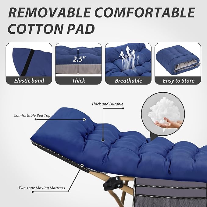 Folding Camping Cot for Sleeping Portable Cots for Adults Heavy Duty Cot Bed 550LBS(Max Load) Extra Wider Cots with Large Pocket for Outdoor Office Beach