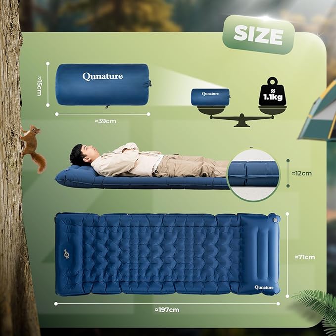 Camping Mattress Sleeping Pad for Outdoor Camping Ultra-Light Inflatable Camping Bed with Built-in Pillow - Air Pad Carry Bag - Compact &amp Lightweight Camping Gear Essentials