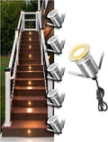 Low Voltage Deck Light 6-Pack 1W 80 Lumens Landscape Lighting φ35 mm Recessed LED Outdoor Step Stair Lights Full 304 Stainless Steel Deck Lighting Wired for Outside Yard (SG07 6-Pack 2700K)