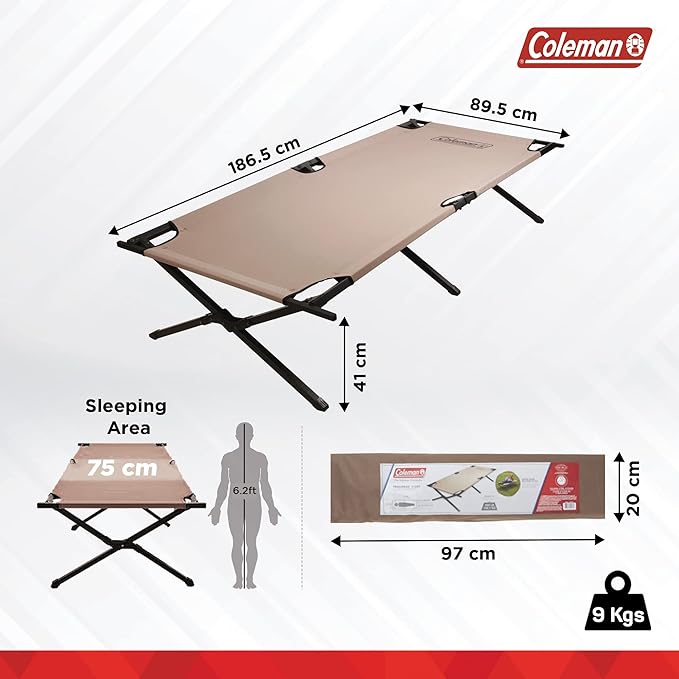 Coleman Trailhead II Large Folding Cot with Easy Setup &amp Takedown Supports Adults up to 6ft 2in or 300lbs Great for Camping Lounging Elevated Sleeping Guests &amp More