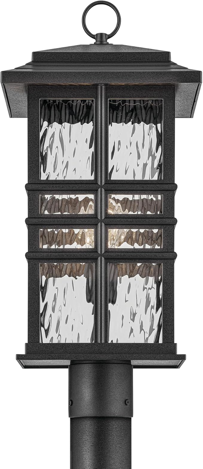 KICHLER Beacon Square 20.75 1-Light Outdoor Post Light with Clear Hammered Glass in Textured Black for Walkways Driveways (20.75 x 9.5 x 9.5) 49832BKT