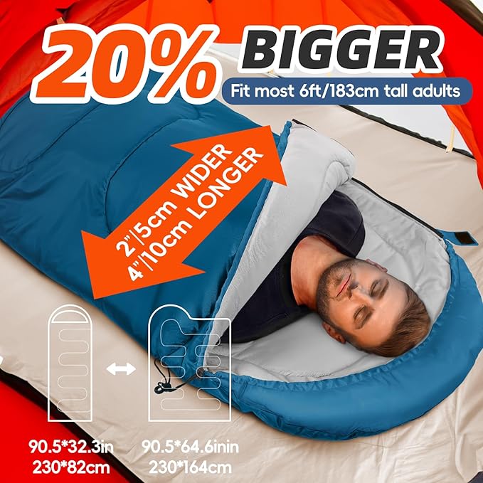 MEREZA Sleeping Bags for Adults Cold Weather Mens Warm Sleeping Bag for Big and Tall Girls Boys with Compression Sack for 3-4 Season Camping Backpacking Hiking