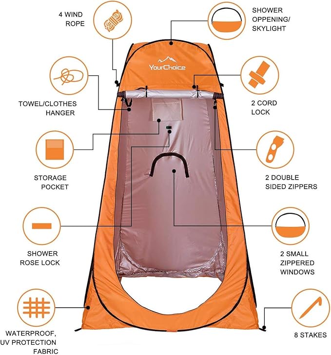 Your Choice Pop Up Privacy Shower Tent 3.9 x 3.9 x 6.2FT Portable Camping Changing Room Instant Setup Outdoor Shelter with Silver Coating Vent Window &amp Carry Bag for Beach Hiking &amp RV | Po