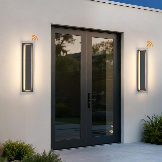 tewei 23.6'' Dusk to Dawn Outdoor Wall Lights Modern Black LED Outdoor Wall Sconce Large Long Exterior Lighting Fixtures Outside Porch Lights for House Garage Warm White 3000K 1 Pack