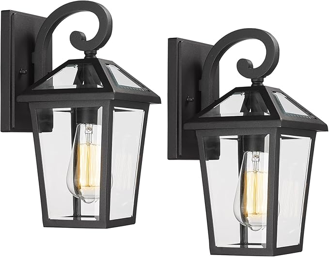 Outdoor Wall Light Fixtures Waterproof Exterior Wall Lanterns with Glass Outside Wall Sconces Front Porch Lights for House Garage Doorway Patio 7H1B-M-2PK BK