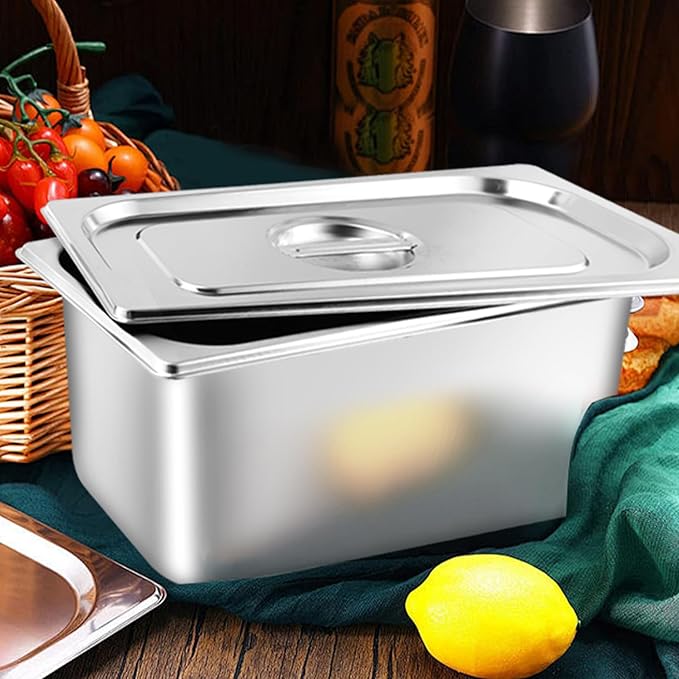 4 Pack Hotel Pans with lids 1/3 Size x 6 Inch Deep Steam Table Pan Stainless Steel Steam Table Pans Anti Rust Catering Storage Food Pan for Home Hotel Party Restaurant Buffet