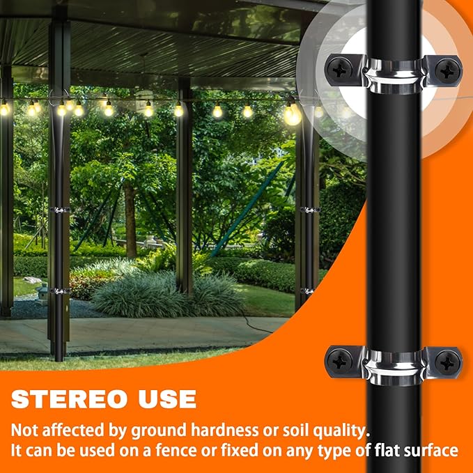 4 Pack 10Ft String Light Poles Metal Poles with Fork for Outside LightsOutdoor Metal Light Stand with Fence Brackets Hanging Lights for Garden Patio Wedding Backyard