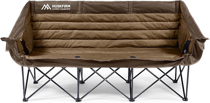 3 Person Camping Chairs Folding Double Camping Chair Portable Oversized Loveseat Padded Camp Chair Heavy Duty Camping Couch for Adults Outdoor Lawn with Two Cup Holders and Carry Bag