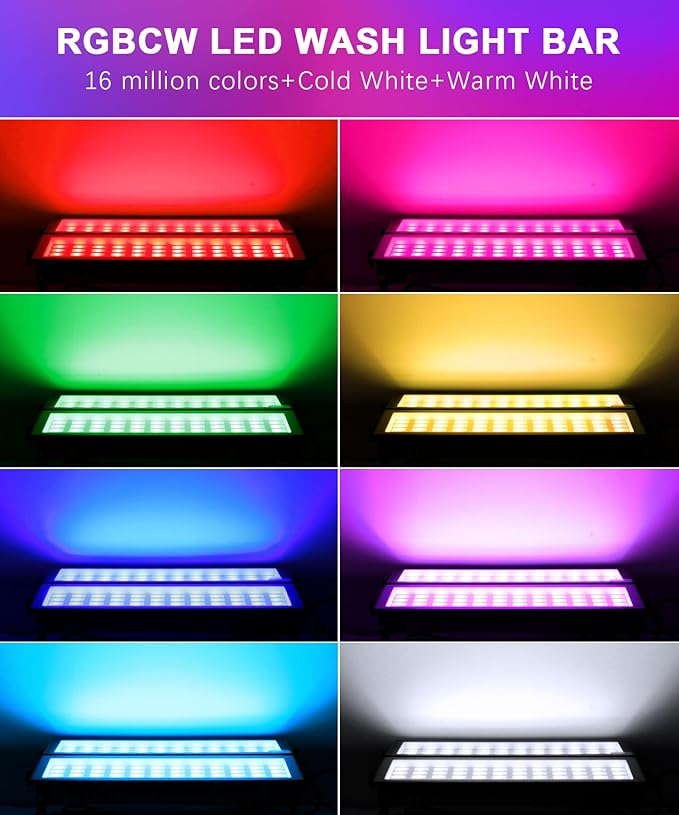 120W LED Stage Wash Light Bar 2 Pack RGBCW IP66 Waterproof RGB Color Changing DJ Light Bar with Remote and APP Control Smart Flood Lights for Outdoor Halloween Party Event Uplighting Wall Wash