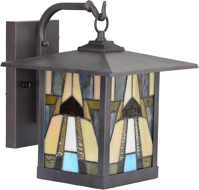 RIVER OF GOODS Stained Glass Outdoor Light Fixture - 11.75 H - Mission Style Porch Light - Mabel