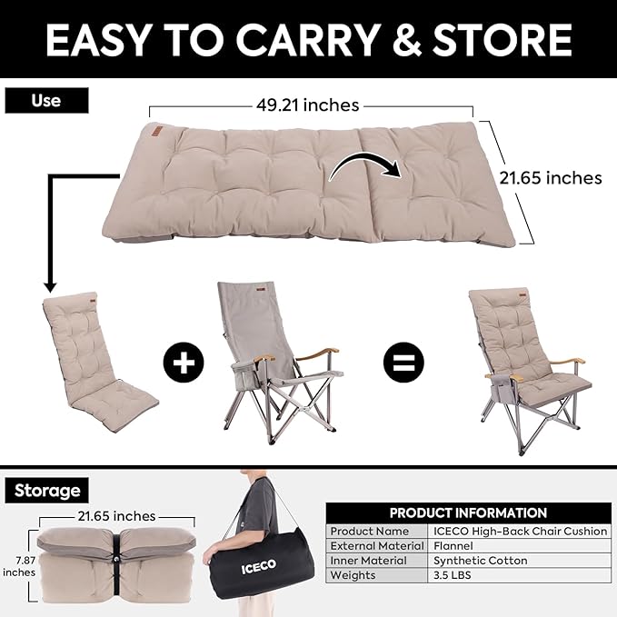 ICECO Flannel Chair Cushion Camping Chair (only Cushion not Include Chair) Portable with Storage Bag