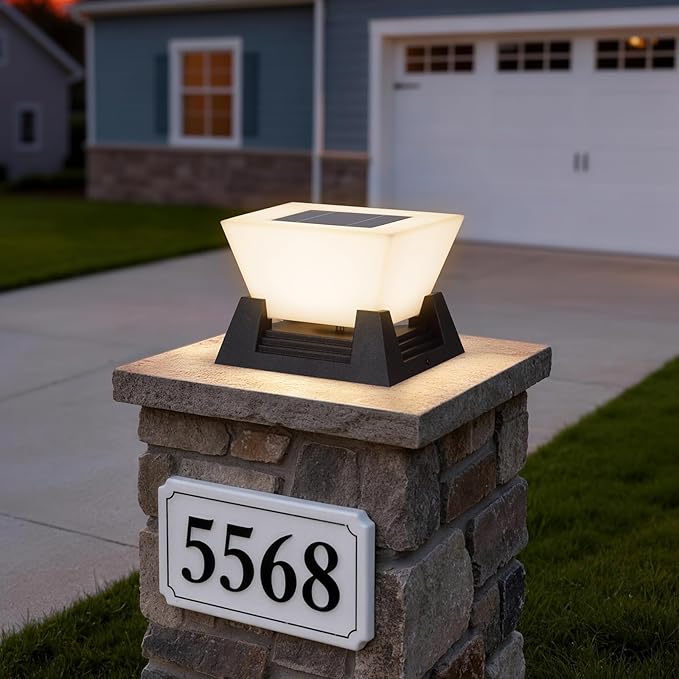 11.02 Modern Outdoor Post Lights 3000K LED Solar Lamp Post Light IP54 Solar Pillar Lights Outdoor Waterproof Square Outside Light Columns Column Lighting for Patio Fence Deck Garden Driveway