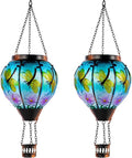 2 Pack Dragonfly Hot Air Balloon Solar Lantern Outdoor Waterproof Glass Balloon Lanterns for Outside Decorative Hanging Solar Lights Patio Garden Yard Gift for Women Moms