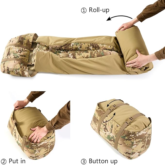 MT British Army Pattern 1958 Style Sleeping Bag – Military Tactical Roll-up Sleep System with Compression Sack Waterproof &amp Warm Outdoor Survival Gear OD/Multi-Terrain